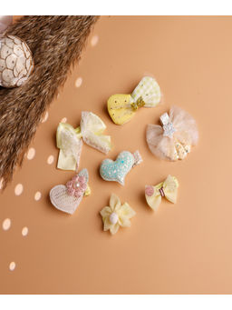 JEWELZ - Colorful Bow & Heart Shape Alligator Hair Clips (Pack Of 7)