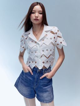 Pomelo - Heart See-Through Shirt - White