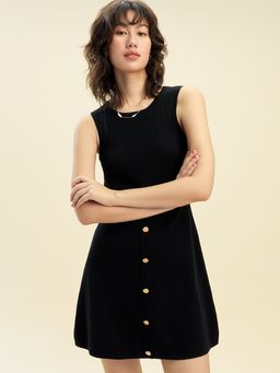 Pomelo - Button Detail Mini Dress - Black