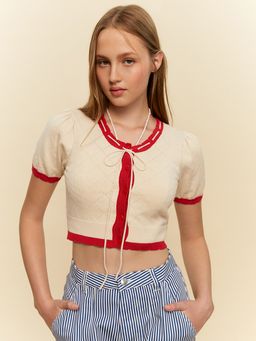 Pomelo - Two Tone Knitted Crop Top - Multi Color