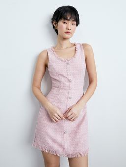 Pomelo - Tweed Frilled Hem Mini Dress - Pink