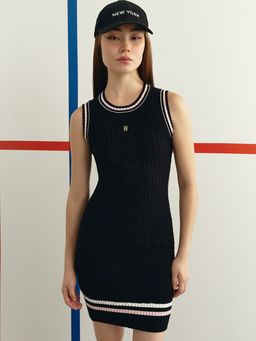Pomelo - Knitted Round Neck Mini Dress - Black