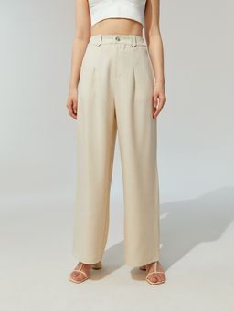 Pomelo - High Waist Wide-Leg Trousers - Cream