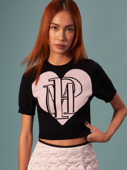 Pomelo - PML Logo Printed Knit Top - Black
