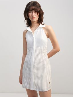 Pomelo - Pinstripe Sleeveless Button Mini Dress - White