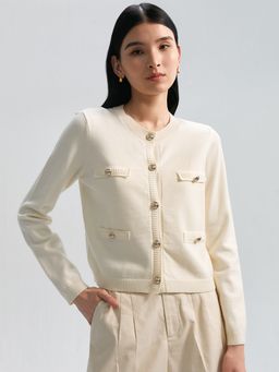 Pomelo - Silver Button Detail Cardigan - Cream