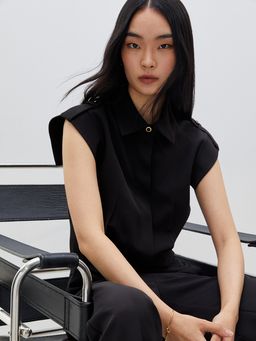Pomelo - Sleeveless Button Shirt - Black