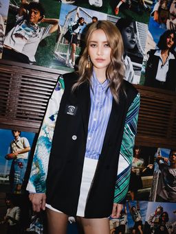 Pomelo - x Dry Clean Only Abstract Printed Sleeve Blazer - Black