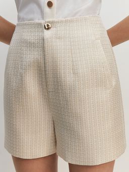 Pomelo - High Waist Tweed Shorts - Cream