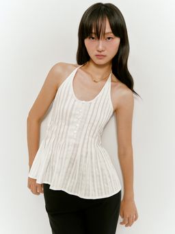 Pomelo - Pleated Peplum Top - White