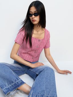 Pomelo - Tweed Woven Blouse - Pink