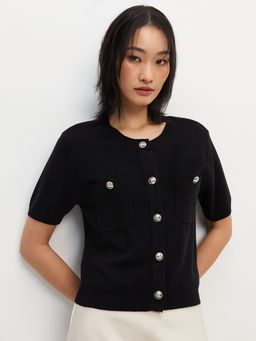 Pomelo - Knitted Button Top - Black