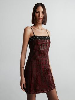 Pomelo - Layered Sequin Spaghetti Mini Dress - Burgendy