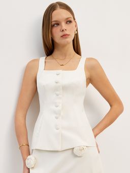 Pomelo - Square Neck Button Cami Top - Cream