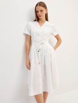 Pomelo - Tie-Belt Midi Dress - White
