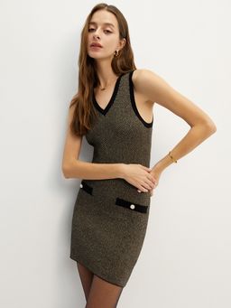 Pomelo - V-Neck Sleeveless Dress - Brown