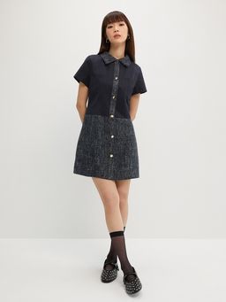 Pomelo - Buttoned Tweed Dress - Navy
