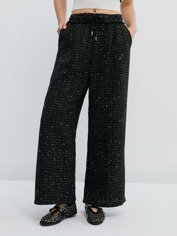 Pomelo - Tweed Drawstring Pants - Black