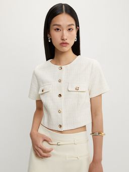 Pomelo - Tweed Crop Top - Cream