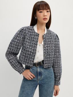 Pomelo - Cropped Tweed Jacket - Navy