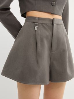 Pomelo - Logo Flared Shorts - Mid Grey