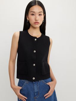 Pomelo - Sleeveless Front Pocket Top - Black