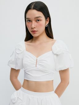 Pomelo - Floral Puff Sleeve Top - White