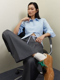 Pomelo - Layered Crop Shirt - Light Blue