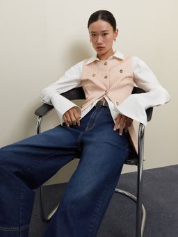 Pomelo - Tweed Front Slit Top - Pink