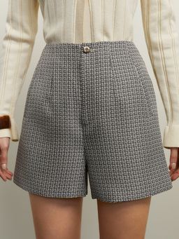 Pomelo - High Waist Tweed Shorts - Black