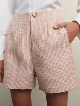 Pomelo - High Waist Tweed Shorts - Pink