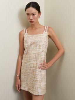 Pomelo - Tweed Double Strap Dress - Beige