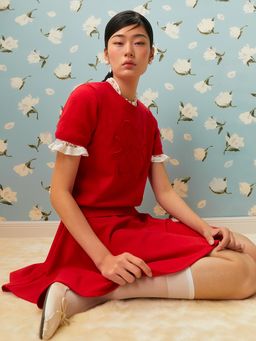 Pomelo - Embroidery Knit Top - Red