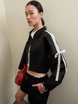 Pomelo - Lace Bow Crop Jacket - Black