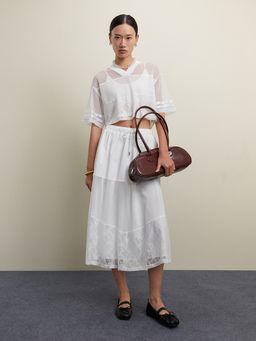 Pomelo - Lace Elastic Waist Skirt - White