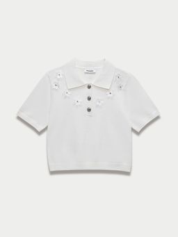 Pomelo - Floral Polo Top - White