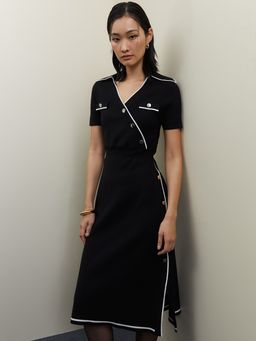 Pomelo - Button Up Side Slit Dress - Black