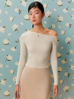 Pomelo - Asymmetric Knit Top - Cream