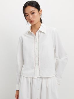 Pomelo - Textured Lace Accent Shirt - White