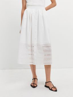 Pomelo - Eyelet Trim Button Skirt - White