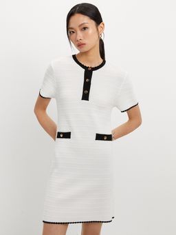 Pomelo - Contrast Trim Knit Dress - Black