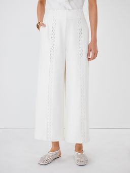 Pomelo - Eyelet Wide Leg Trousers - White