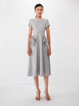 Pomelo - Floral Flared Dress - Light Grey
