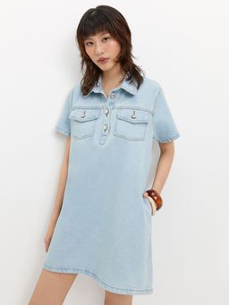 Pomelo - Short Sleeve Dress - Light Blue