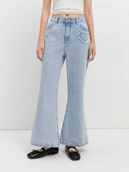 Pomelo - Frayed Heart Jeans - Blue