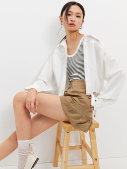 Pomelo - Tie Waist Cropped Shirt - White