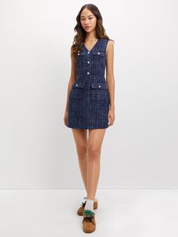 Pomelo - Tweed Sleeveless Dress - Blue