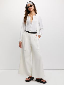 Pomelo - Wide Leg Pleated Pants - Nude