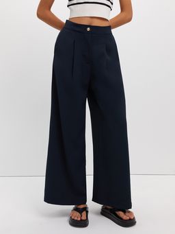 Pomelo - Wide Leg Pleated Pants - Blue