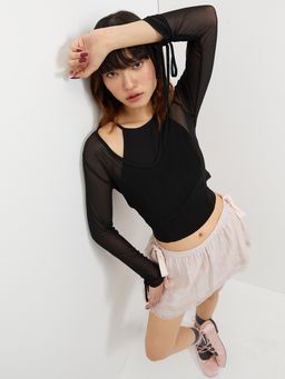 Pomelo - Layered Sheer Crop Top - Black